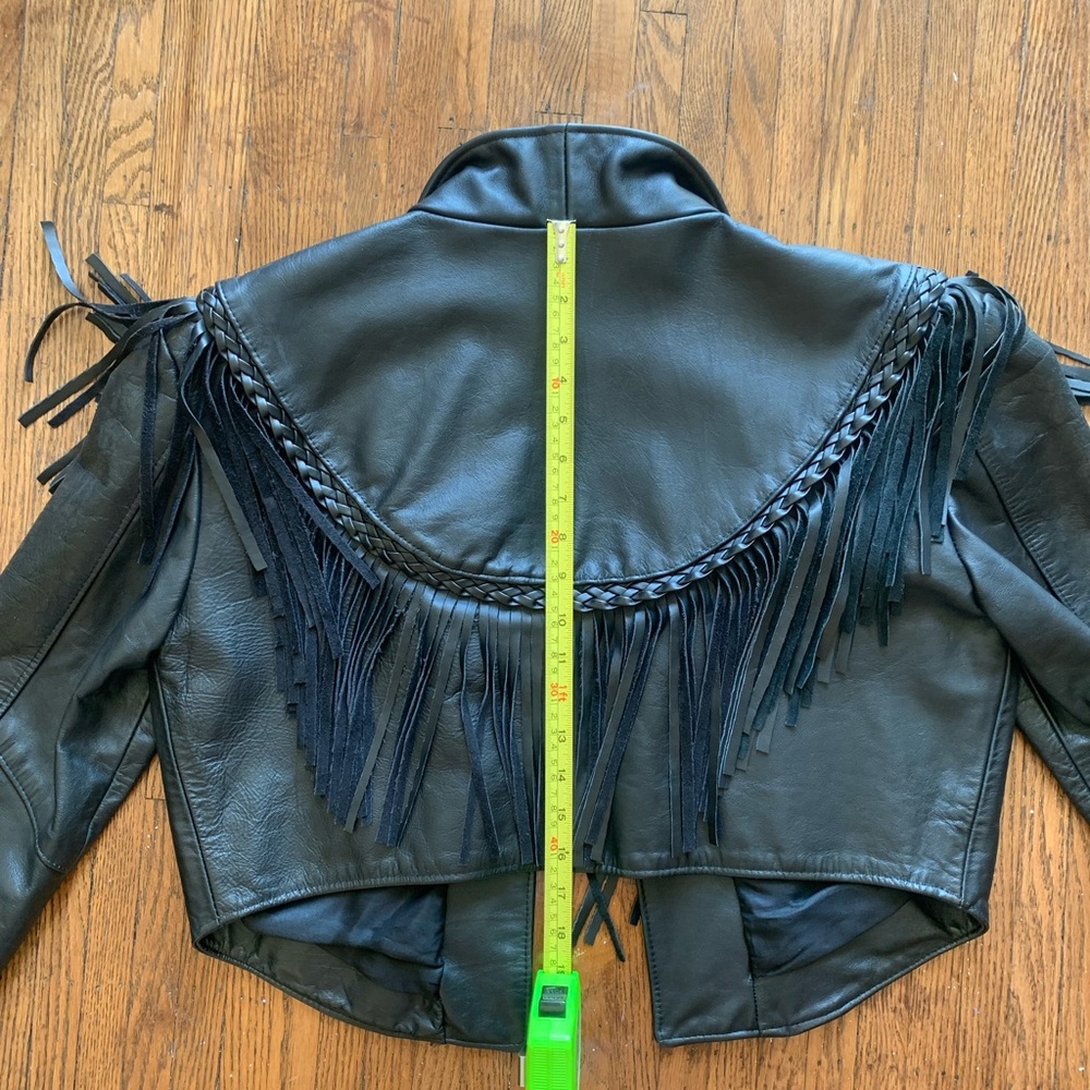 Vintage Black Fringe Leather Cropped Jacket - Women - Picture 14 of 16